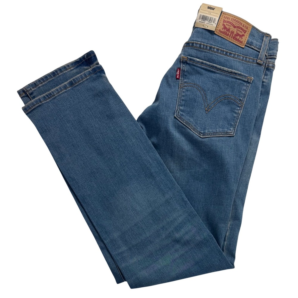 Levis Classic Straight Jeans Womens 4 Stellar Stretch Mid Rise Medium Wash Blue